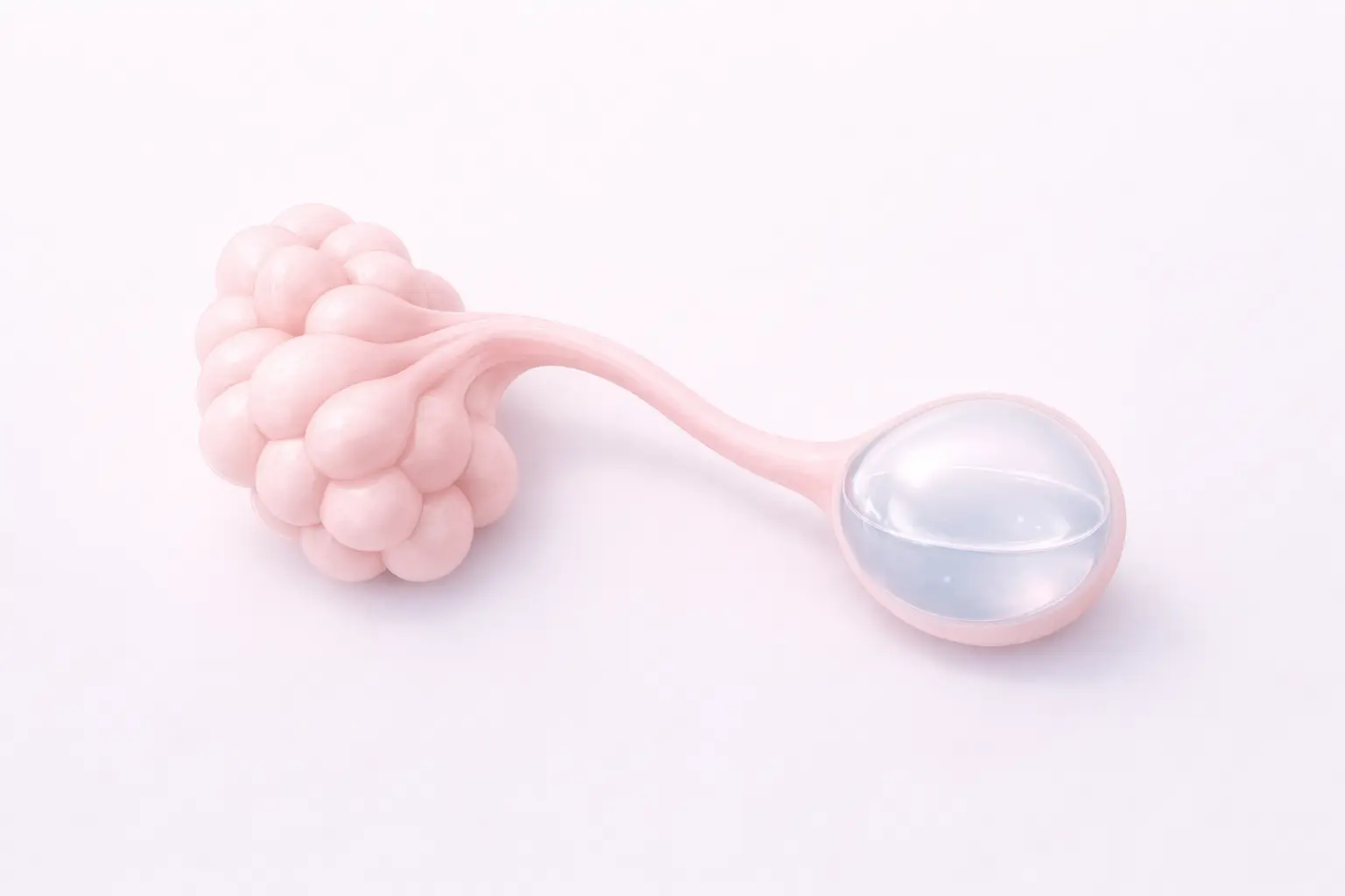 3D medical illustration showing a blocked gland duct and the formation of a fluid-filled cyst