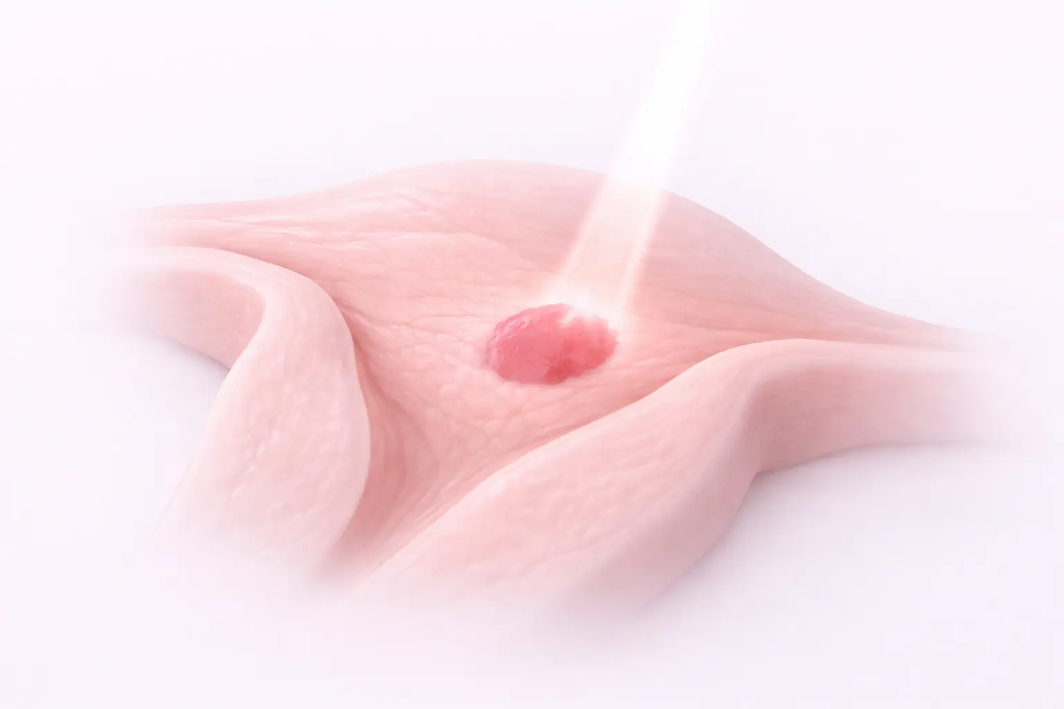 3D medical illustration showing the targeted and precise removal of endometriosis lesions from the pelvic wall
