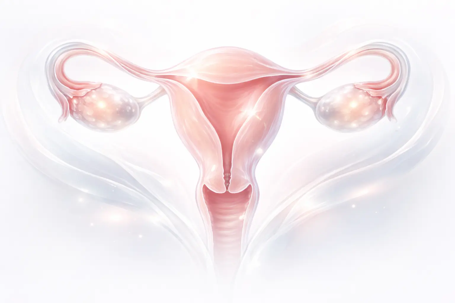 3D medical illustration of the female reproductive system highlighting the ovaries and uterus for hormonal health