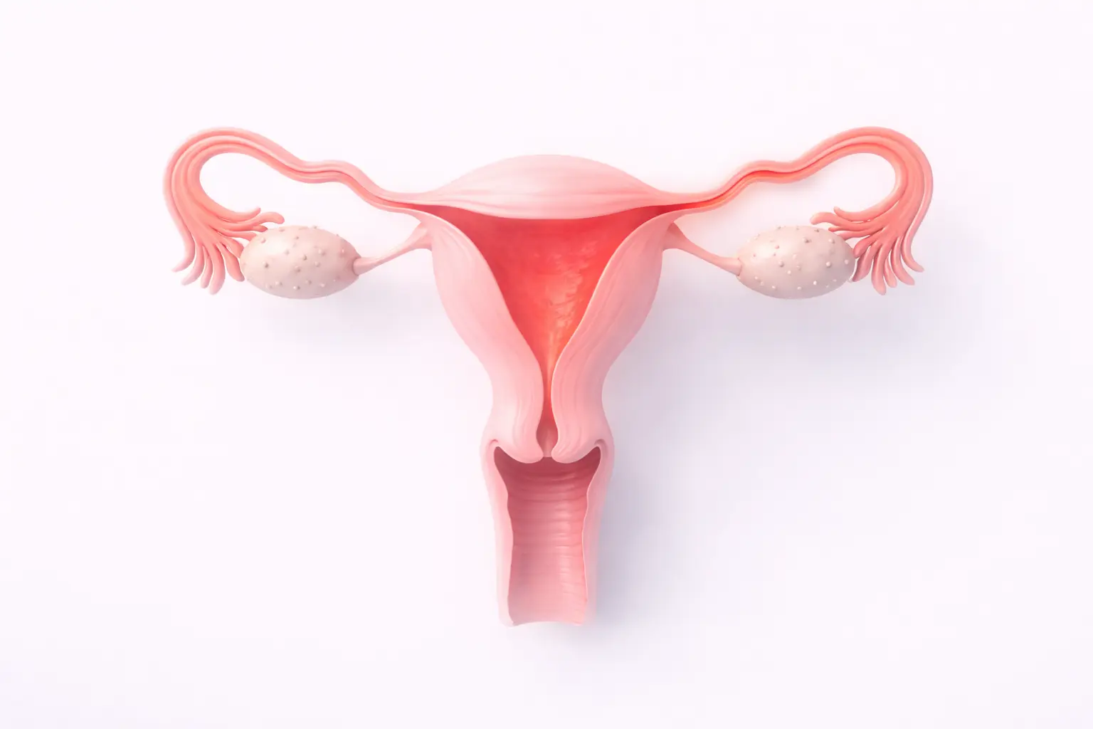 3D medical illustration of the female reproductive system highlighting the fallopian tubes and uterus to explain pelvic inflammatory disease