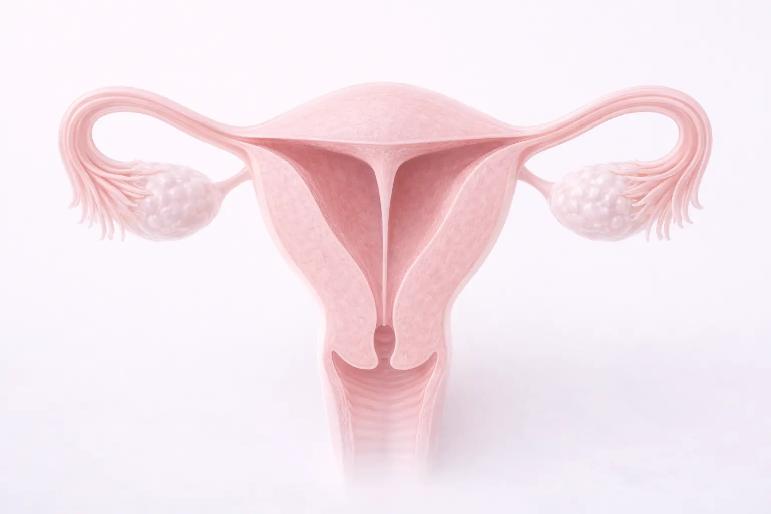 3D medical illustration showing a uterus with a uterine septum (tissue wall) dividing the cavity
