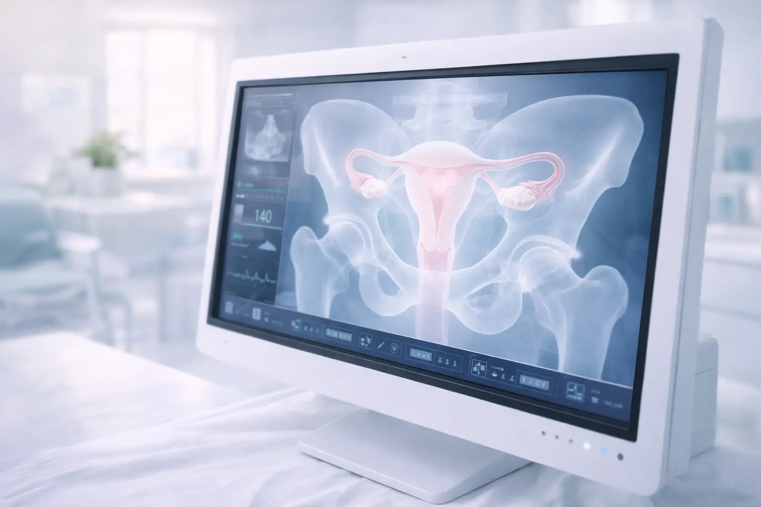 A high-definition medical monitor displaying clear, detailed diagnostic ultrasound results in a private London clinic