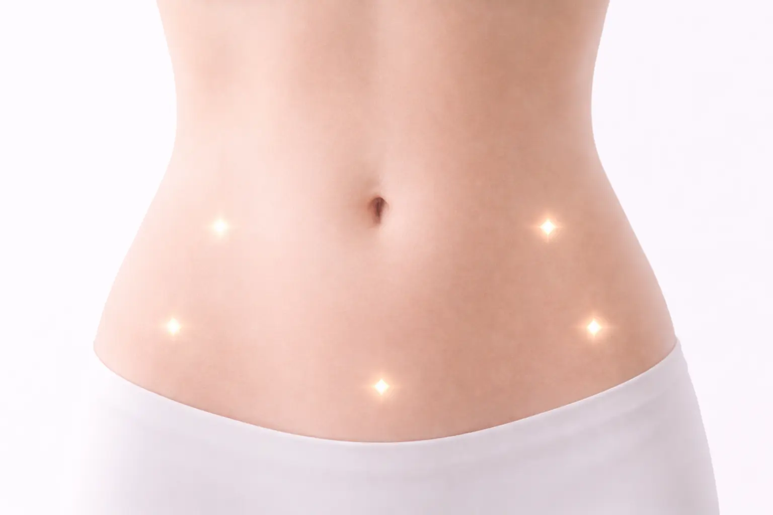 Minimalist 3D illustration showing the strategic placement of small keyhole incision sites for a laparoscopic hysterectomy