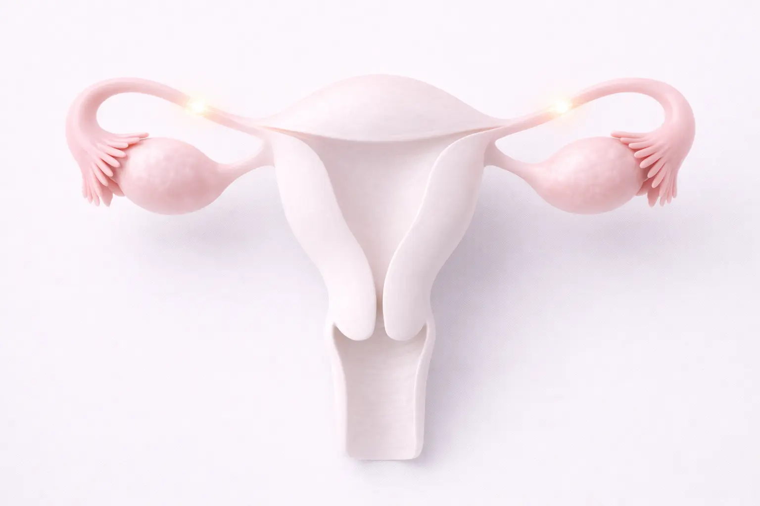 3D medical illustration of the female reproductive system highlighting the fallopian tubes as part of a permanent sterilization procedure