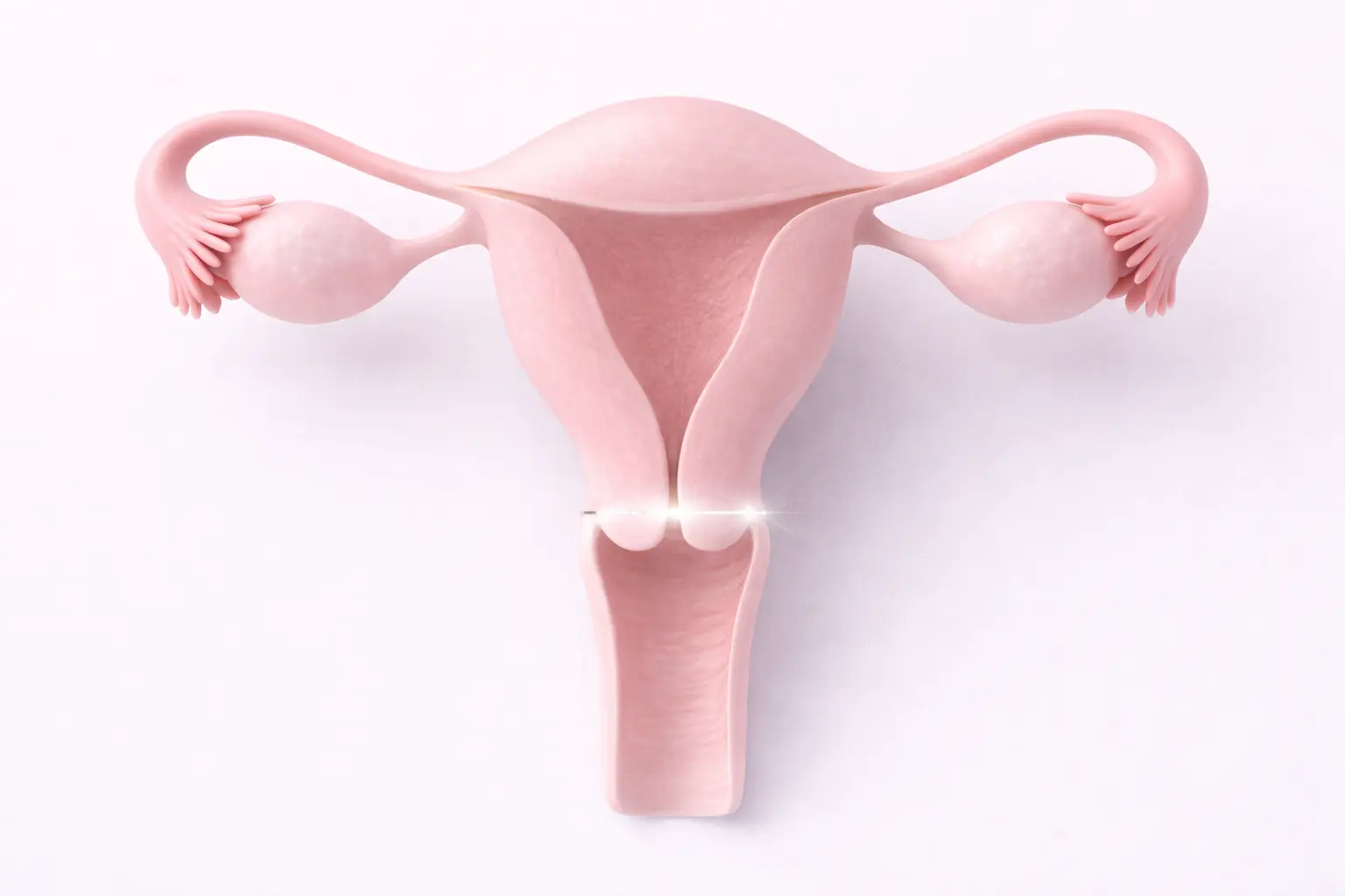 3D medical illustration of a uterus with a protective transabdominal cerclage band for cervical reinforcement